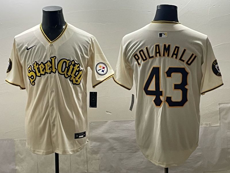 Men 2025 Nike Pittsburgh Steelers #43 Polamalu Cream Limited NFL Jersey style 06->indianapolis colts->NFL Jersey